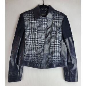 BCBG Maxazria Womens Size Small Black Madison Faux Laether Moto Panel Jacket